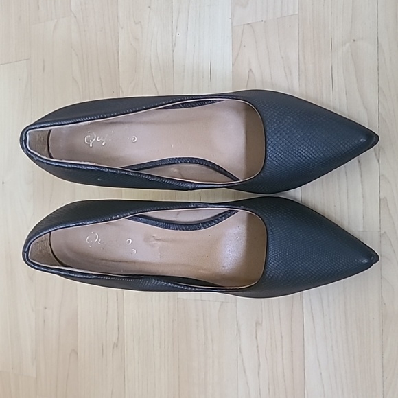 Qupid women's Black Snake Skin Design Pointed Toe Stiletto Heel Formal Shoe 7.5 - Picture 3 of 9